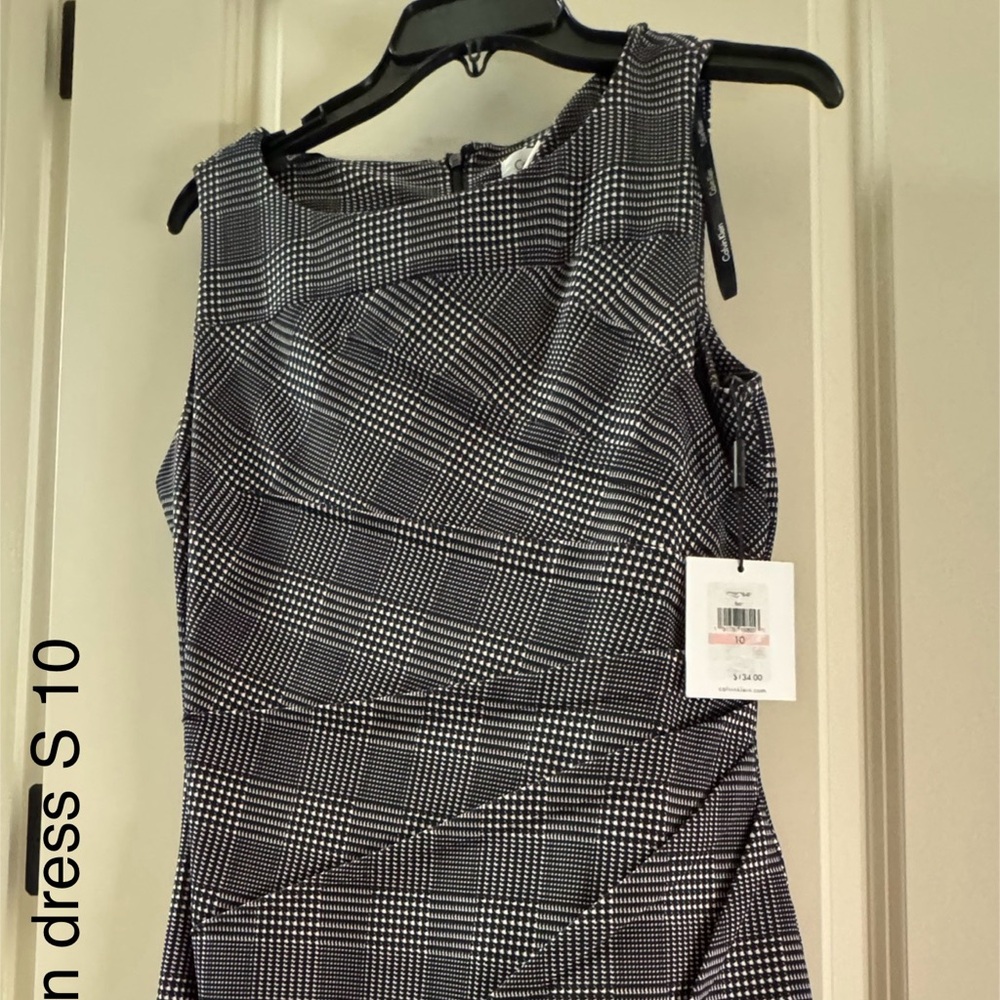Calvin Klein Black and White One Shoulder Sheath Dress